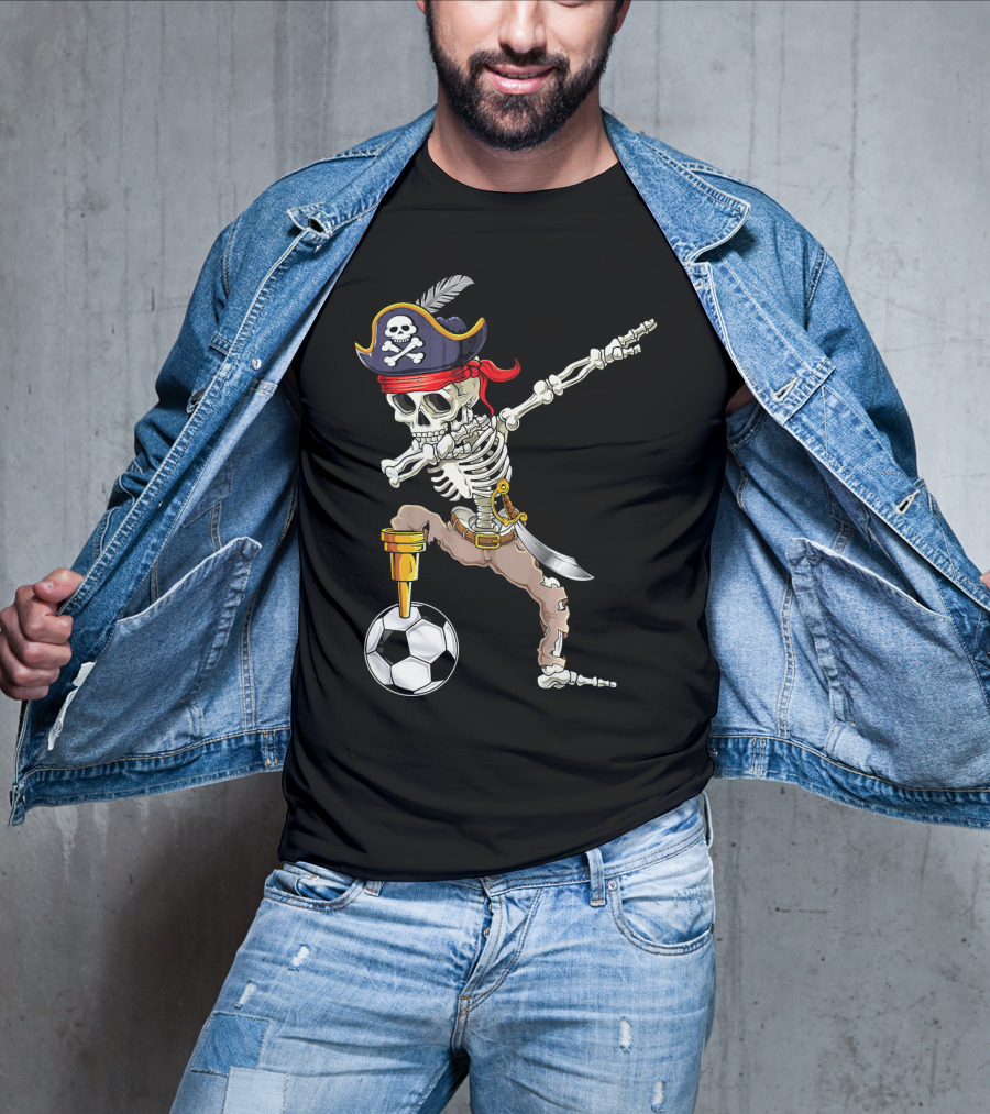 Pirate Skeleton Dabbing With Soccer Ball And Saber T-Shirt