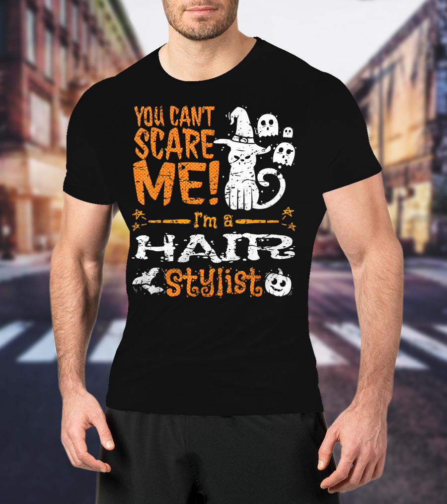 You Can't Scare Me I'm A Hair Stylist Halloween Cat And Ghosts T-Shirt