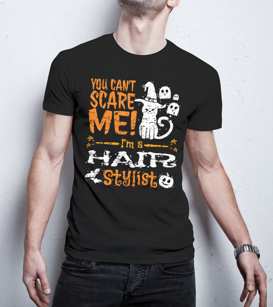 You Can't Scare Me I'm A Hair Stylist Halloween Cat And Ghosts T-Shirt
