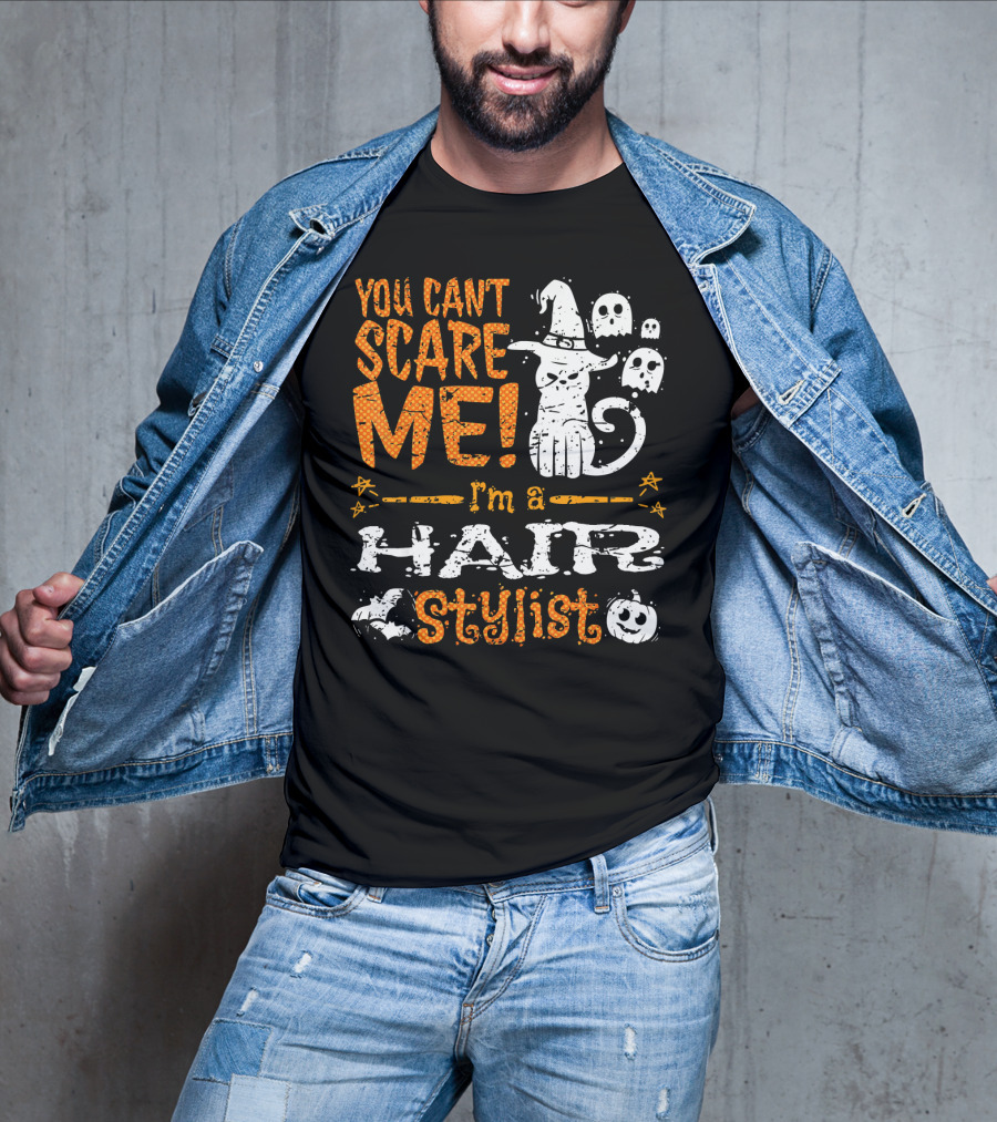You Can't Scare Me I'm A Hair Stylist Halloween Cat And Ghosts T-Shirt