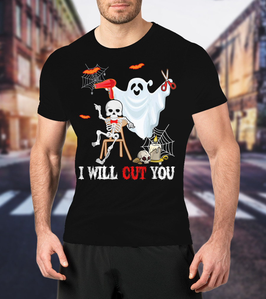 I Will Cut You Funny Boo Hairdresser Ghost Skeleton T-Shirt