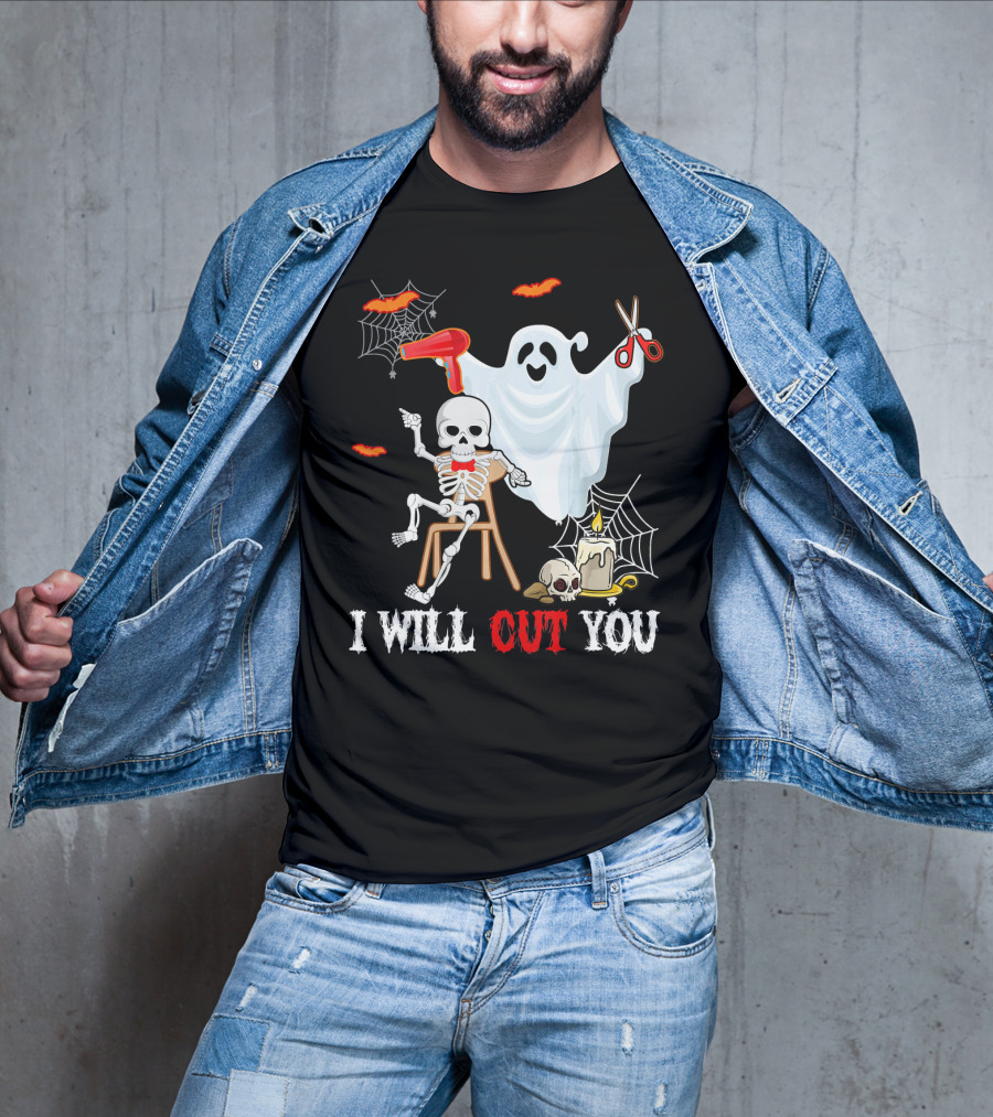 I Will Cut You Funny Boo Hairdresser Ghost Skeleton T-Shirt