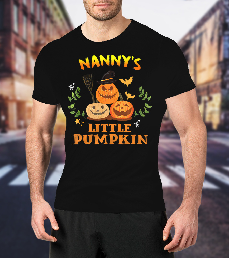 Nanny's Little Pumpkin Halloween Jack-O'-Lanterns And Broomsticks With Witch Hat T-Shirt