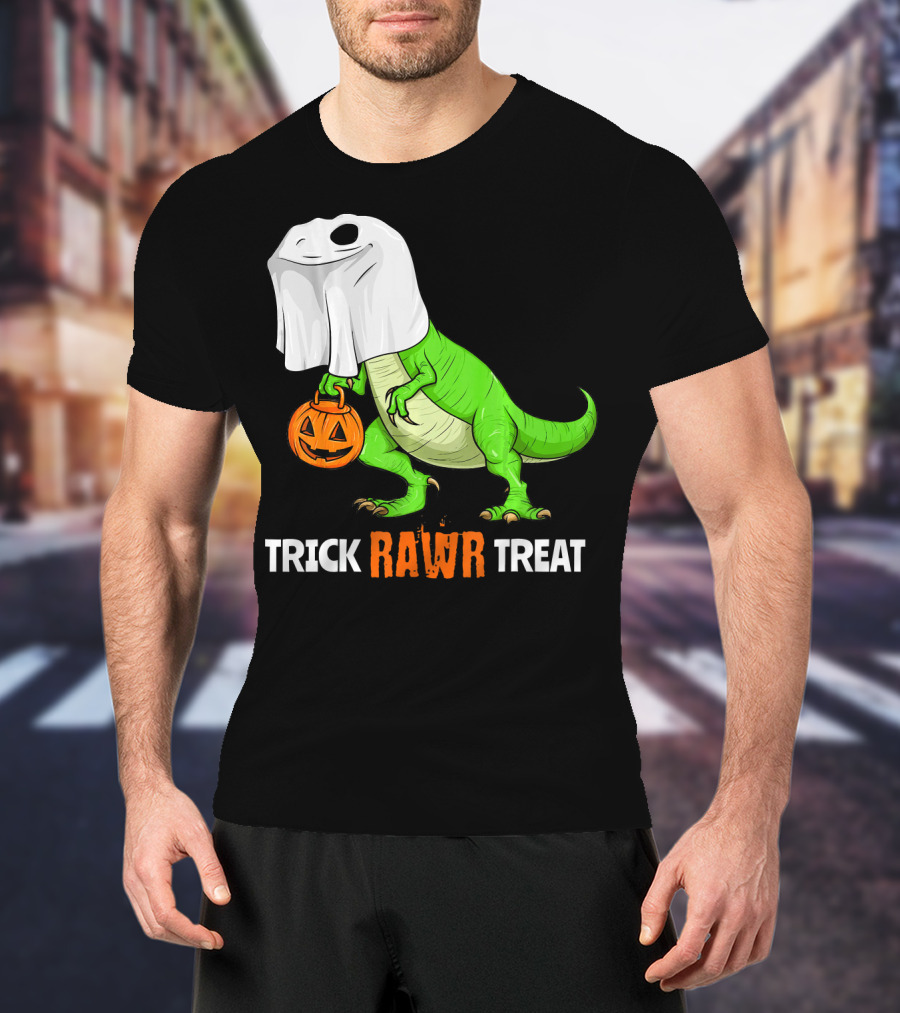 Trick RAWR Treat Halloween Rex Dinosaur Ghost Pumpkin T-Shirt