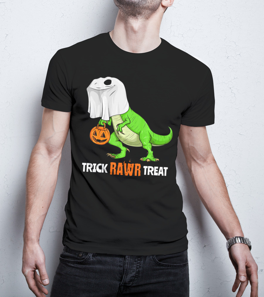 Trick RAWR Treat Halloween Rex Dinosaur Ghost Pumpkin T-Shirt