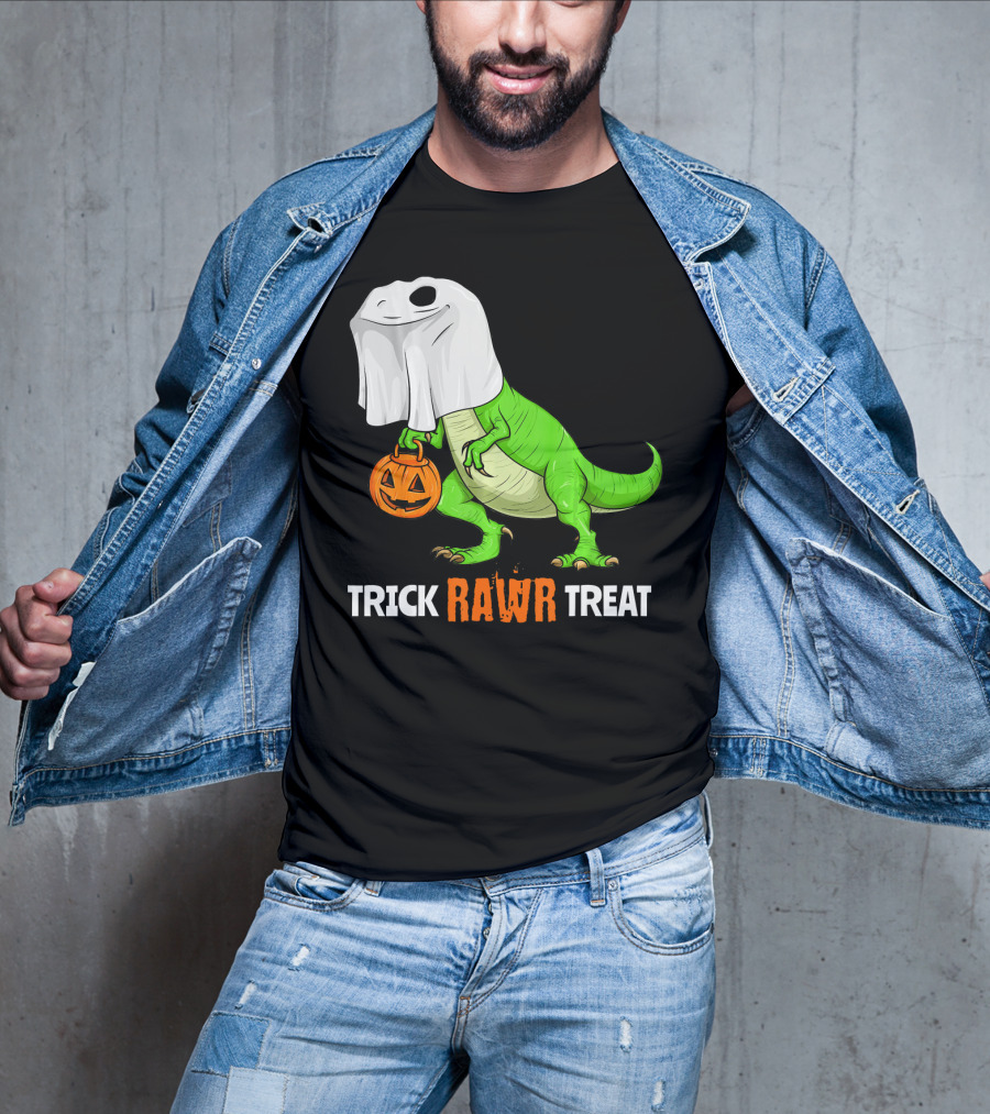 Trick RAWR Treat Halloween Rex Dinosaur Ghost Pumpkin T-Shirt