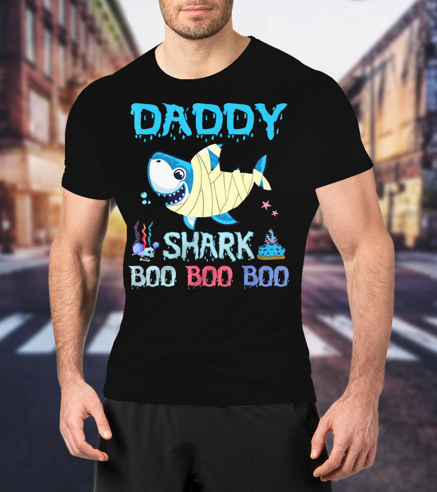 Daddy Shark Boo Boo Boo Halloween Costume Mummy Shark Underwater Party T-Shirt