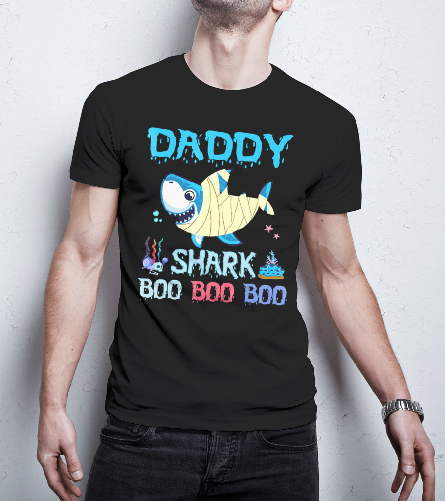 Daddy Shark Boo Boo Boo Halloween Costume Mummy Shark Underwater Party T-Shirt