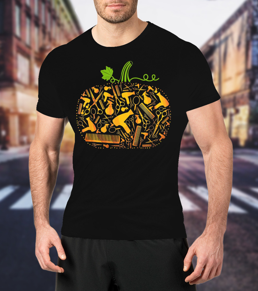 Pumpkin Hairdresser Tools Patchwork Halloween Hairstylist Essentials T-Shirt