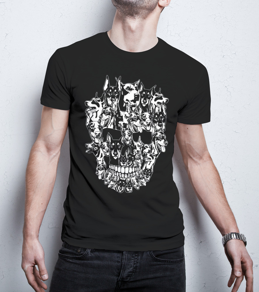 Doberman Dog Faces Forming Skull Design Best T-Shirt