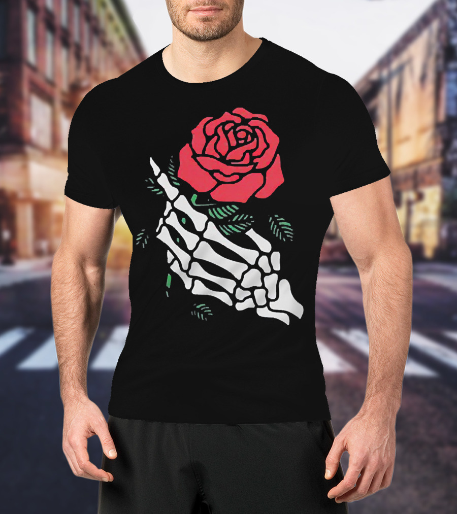 Rose White Skeleton Hand Holding Red Rose T-Shirt