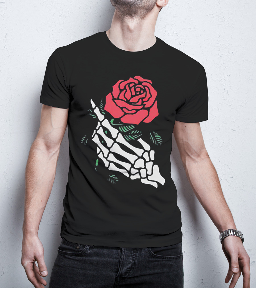 Rose White Skeleton Hand Holding Red Rose T-Shirt
