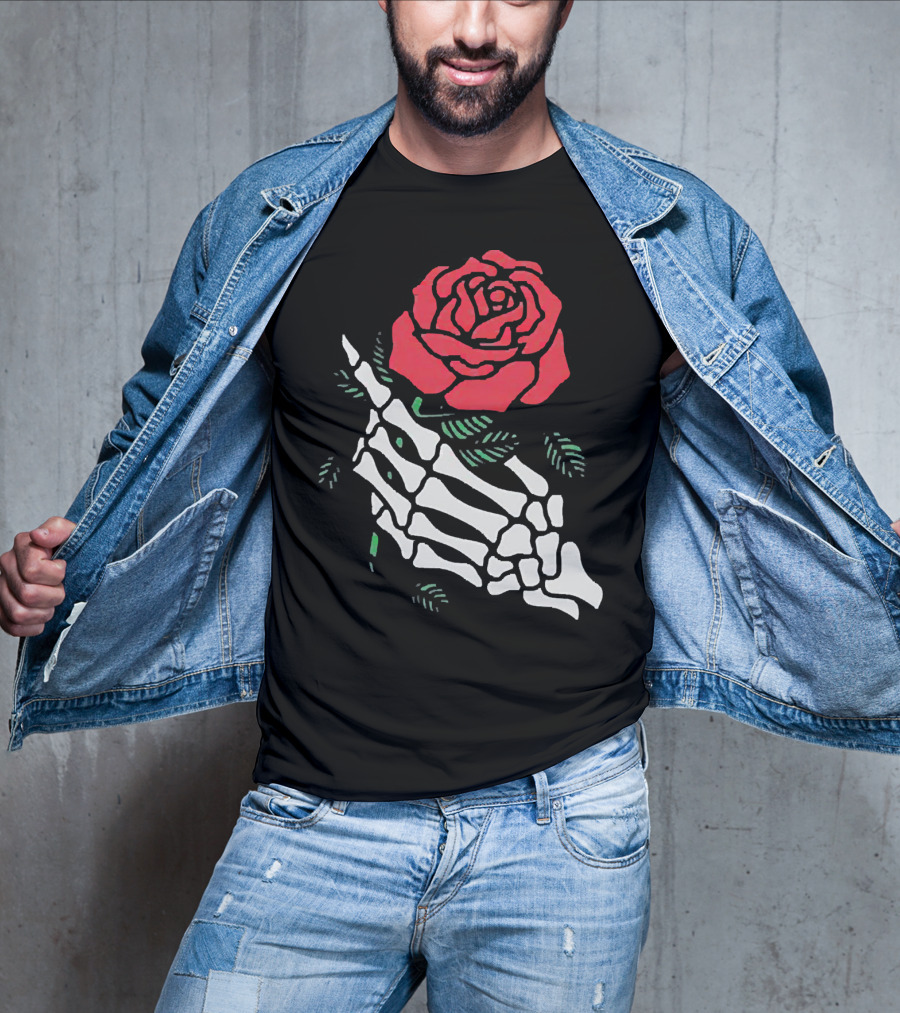 Rose White Skeleton Hand Holding Red Rose T-Shirt