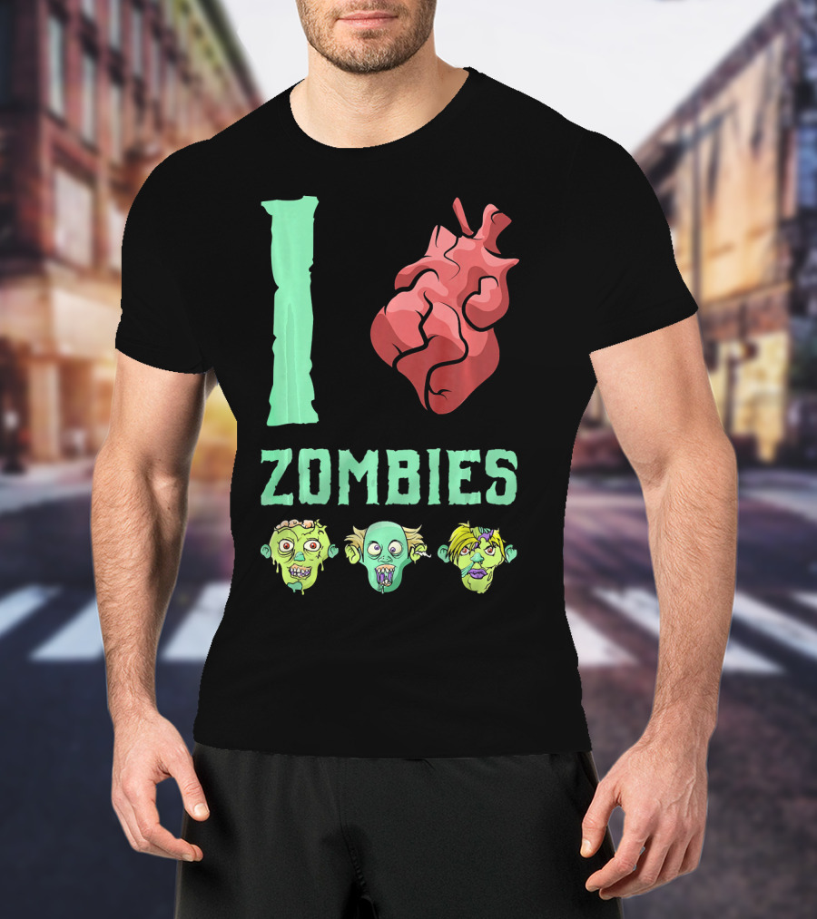 I Love Zombies Heart With Zombie Faces T-Shirt