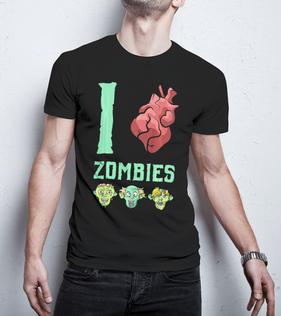 I Love Zombies Heart With Zombie Faces T-Shirt