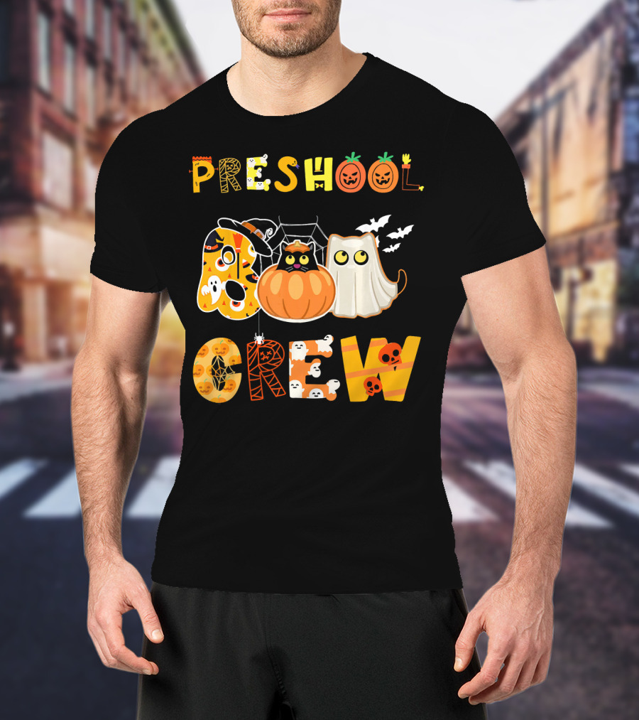 Preschool Halloween Crew Preschool Teacher Ghost Pumpkin Bat T-Shirt