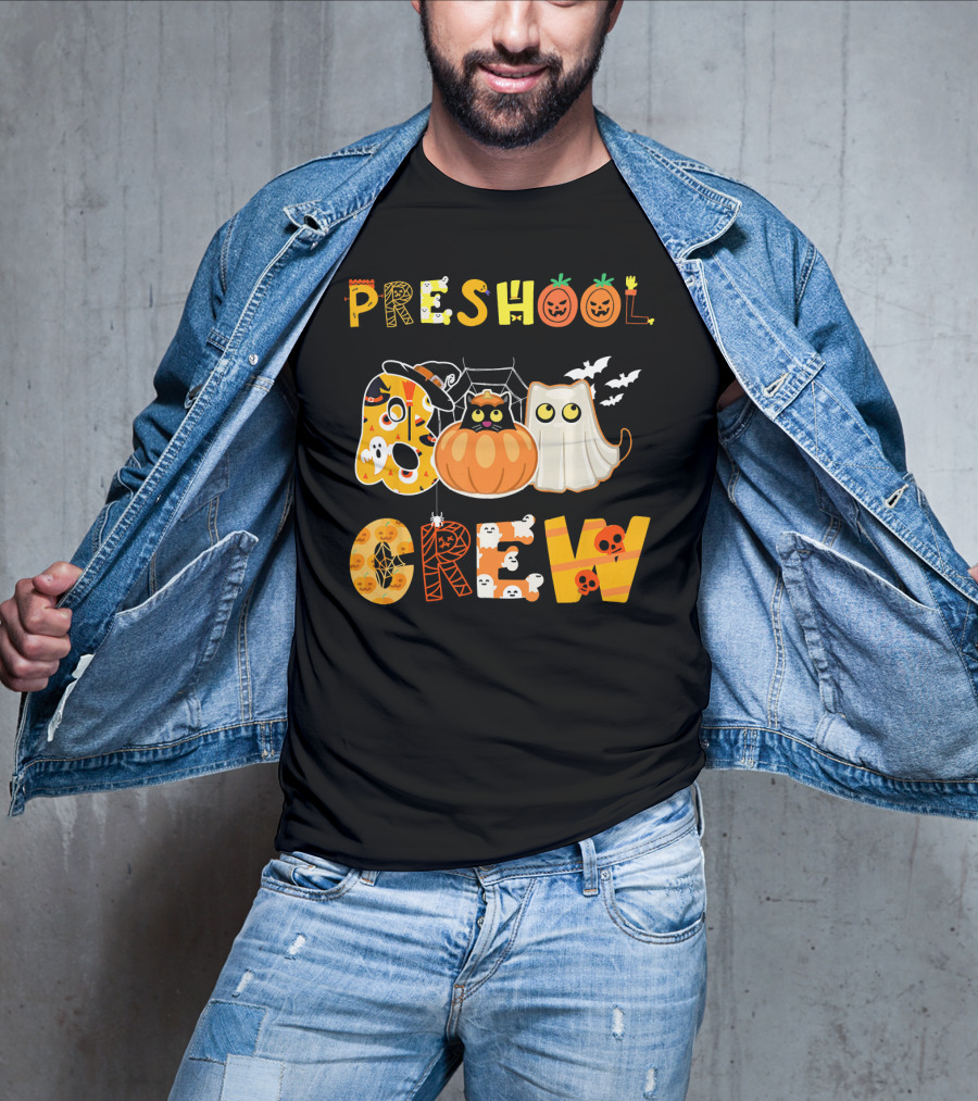Preschool Halloween Crew Preschool Teacher Ghost Pumpkin Bat T-Shirt