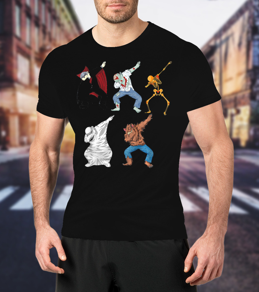 Halloween Monster Mash Dab Dance Party Featuring Vampire Zombie Skeleton Ghost Werewolf T-Shirt