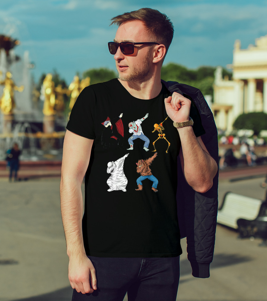 Halloween Monster Mash Dab Dance Party Featuring Vampire Zombie Skeleton Ghost Werewolf T-Shirt