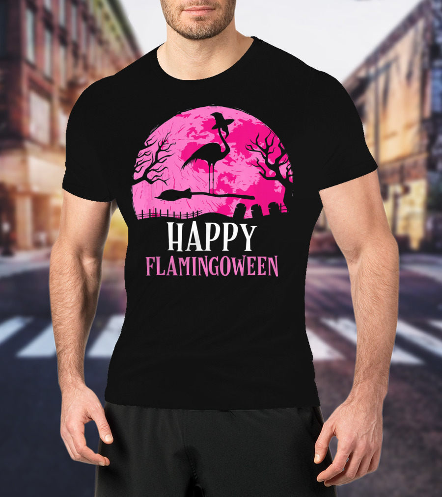 Happy Flamingoween Flamingo Witch T-Shirt