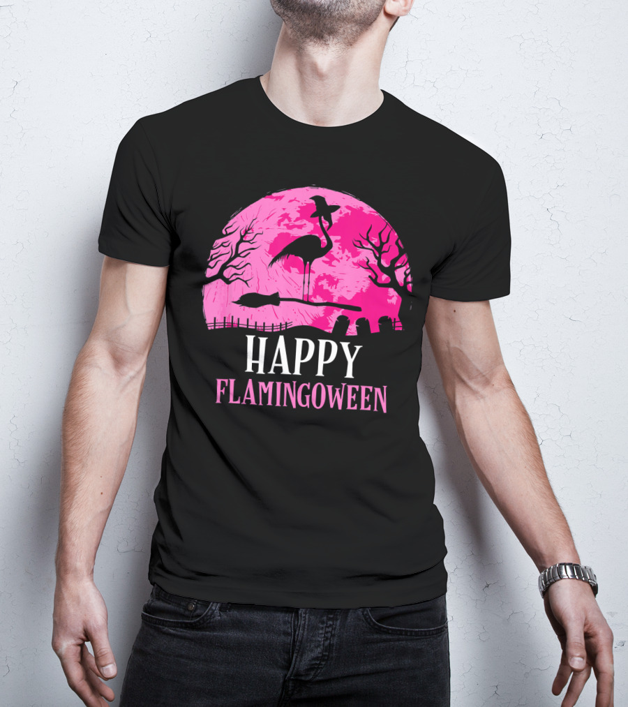Happy Flamingoween Flamingo Witch T-Shirt