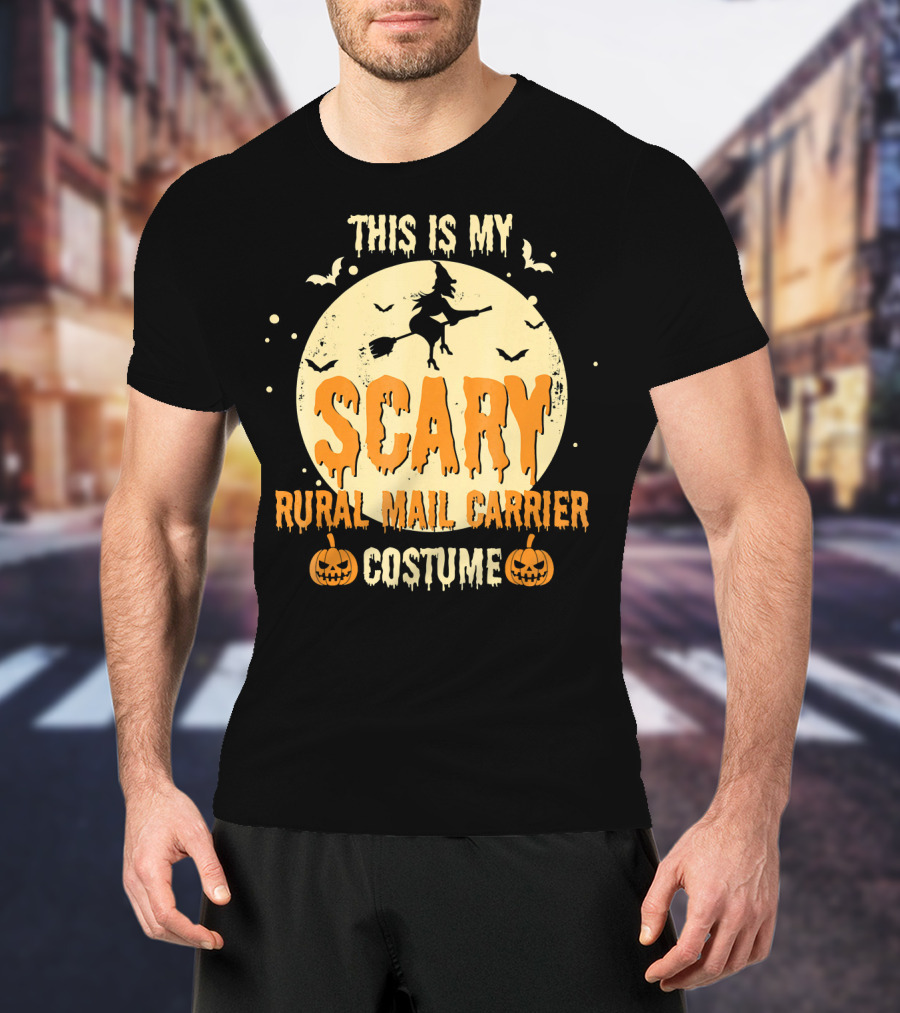 This Is My Scary Rural Mail Carrier Costume Witch Moon Bats Pumpkins T-Shirt