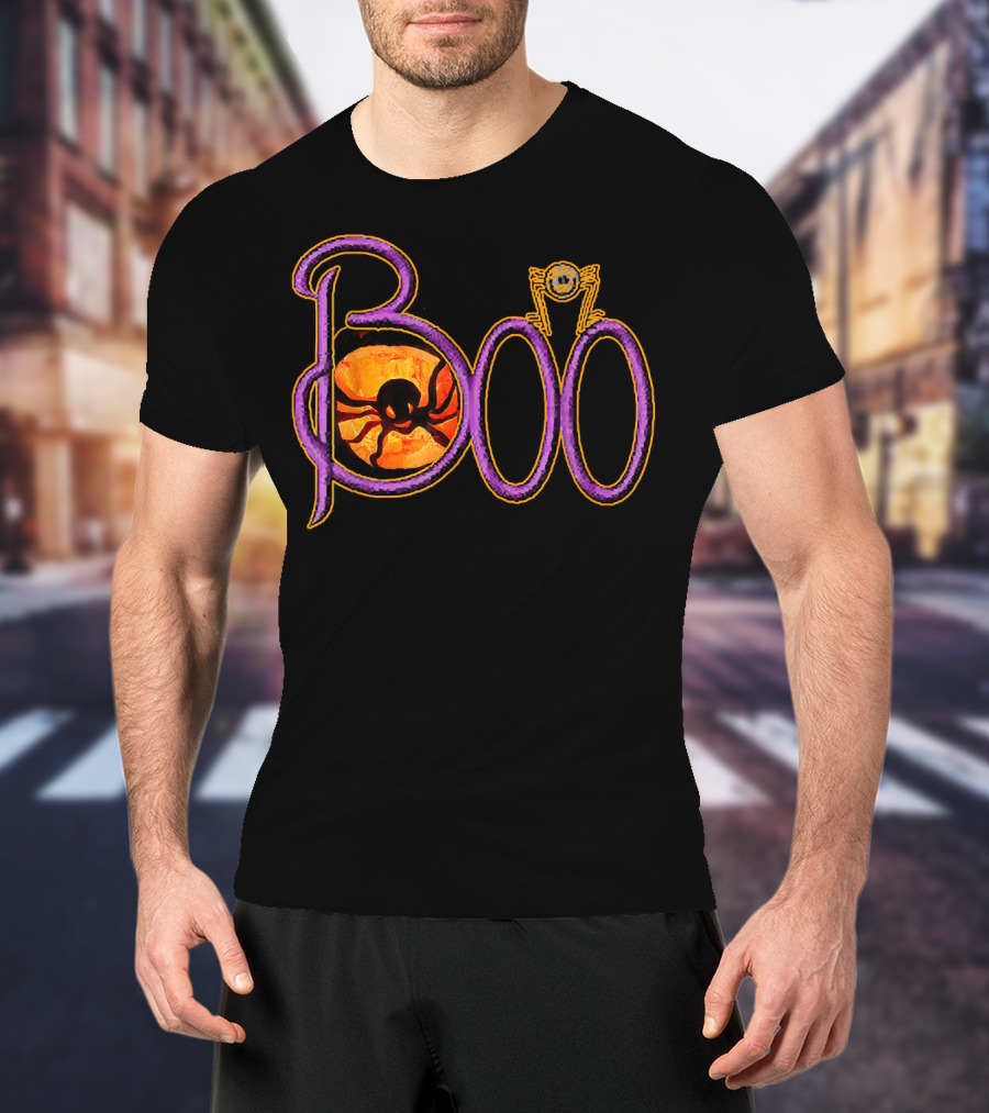 Purple Spider Halloween Boo Pumpkin Jack O Lantern Cut T-Shirt