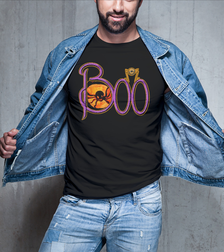 Purple Spider Halloween Boo Pumpkin Jack O Lantern Cut T-Shirt