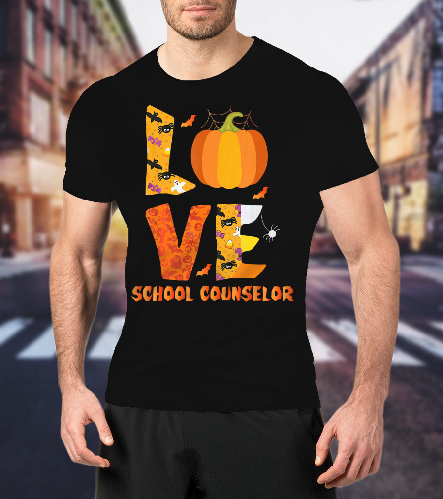 Halloween Love School Counselor Pumpkin Ghost Spider T-Shirt