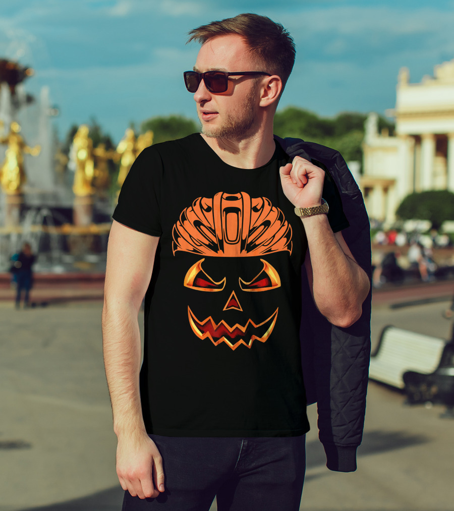 Bicycle Helmet Jack O Lantern Pumpkin Face T-Shirt