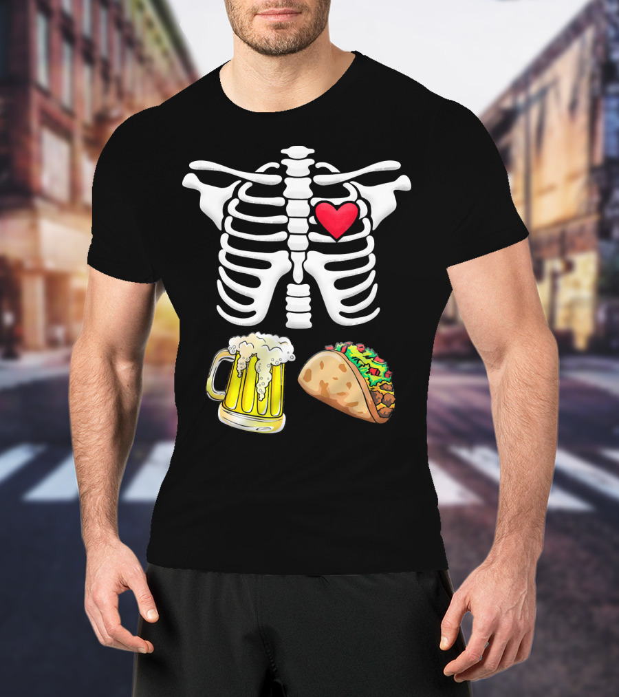 Skeleton Ribcage Heart Tacos Beer Pregnancy Novelty T-Shirt
