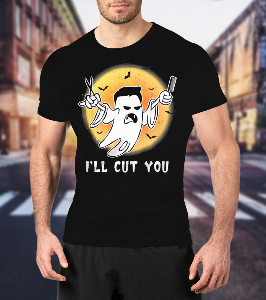 Funny Halloween Boo Ghost I'll Cut You Barber Ghost With Scissors And Comb T-Shirt