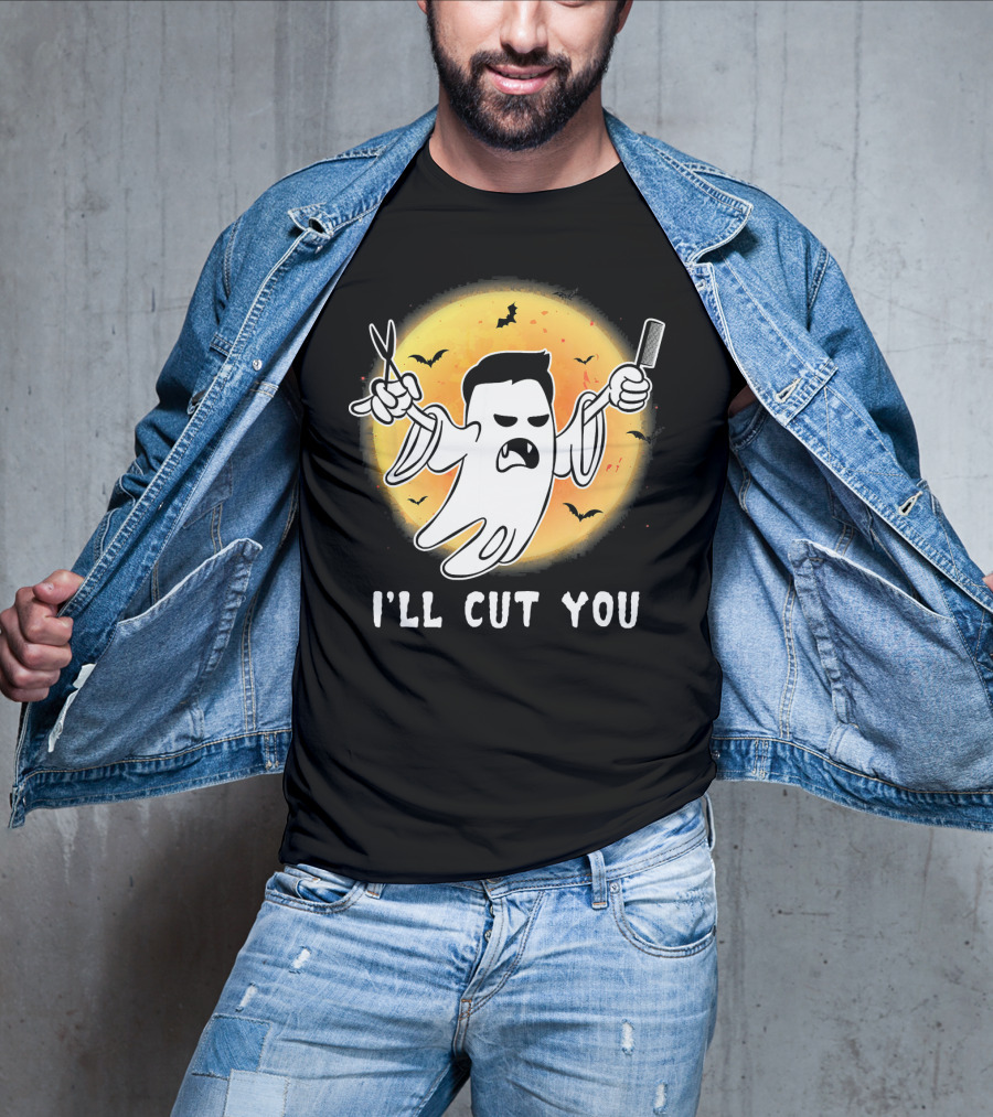 Funny Halloween Boo Ghost I'll Cut You Barber Ghost With Scissors And Comb T-Shirt