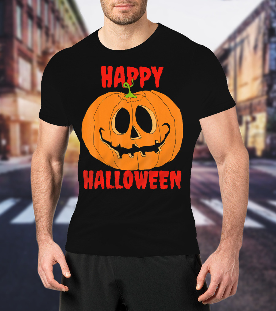 Happy Halloween Big Orange Jack O Lantern Pumpkin T-Shirt