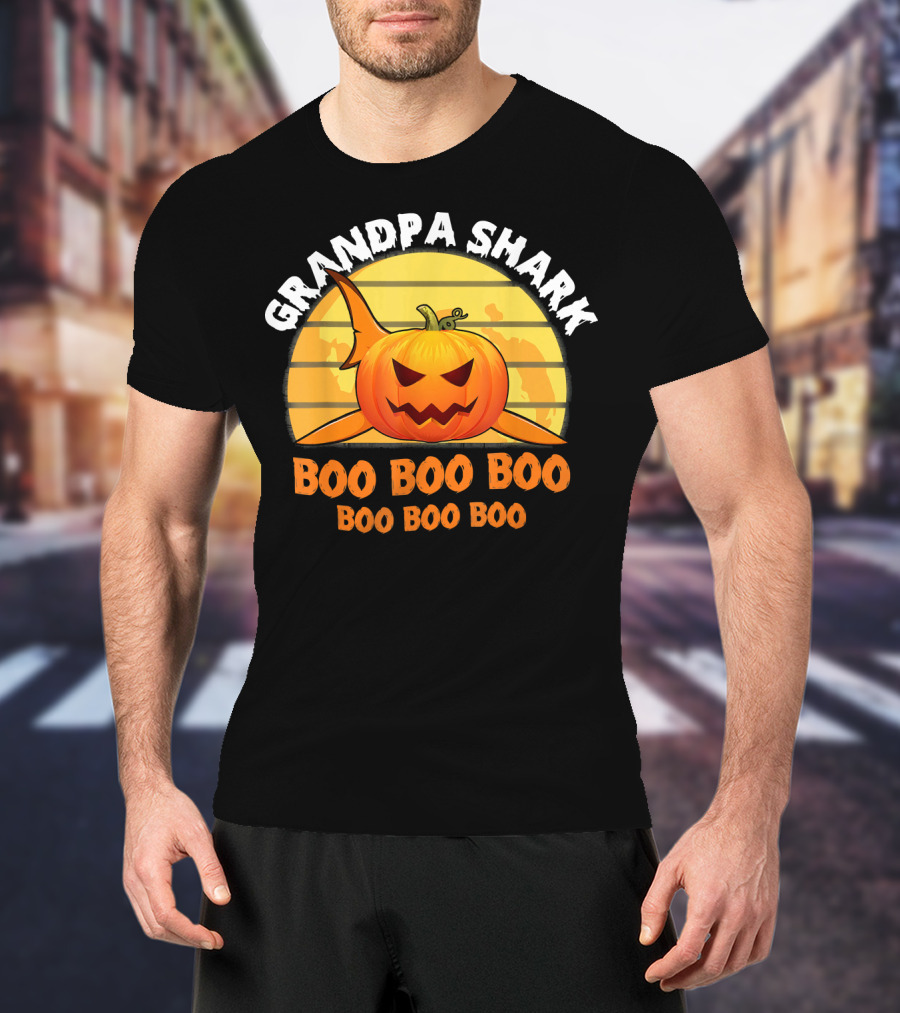 Grandpa Shark Boo Boo Boo Pumpkin Halloween T-Shirt