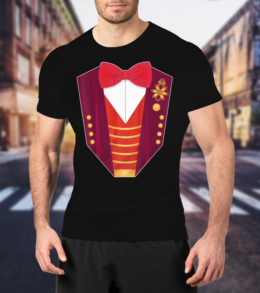 Circus Ringmaster Costume Hall Red Bowtie And Gold Button T-Shirt