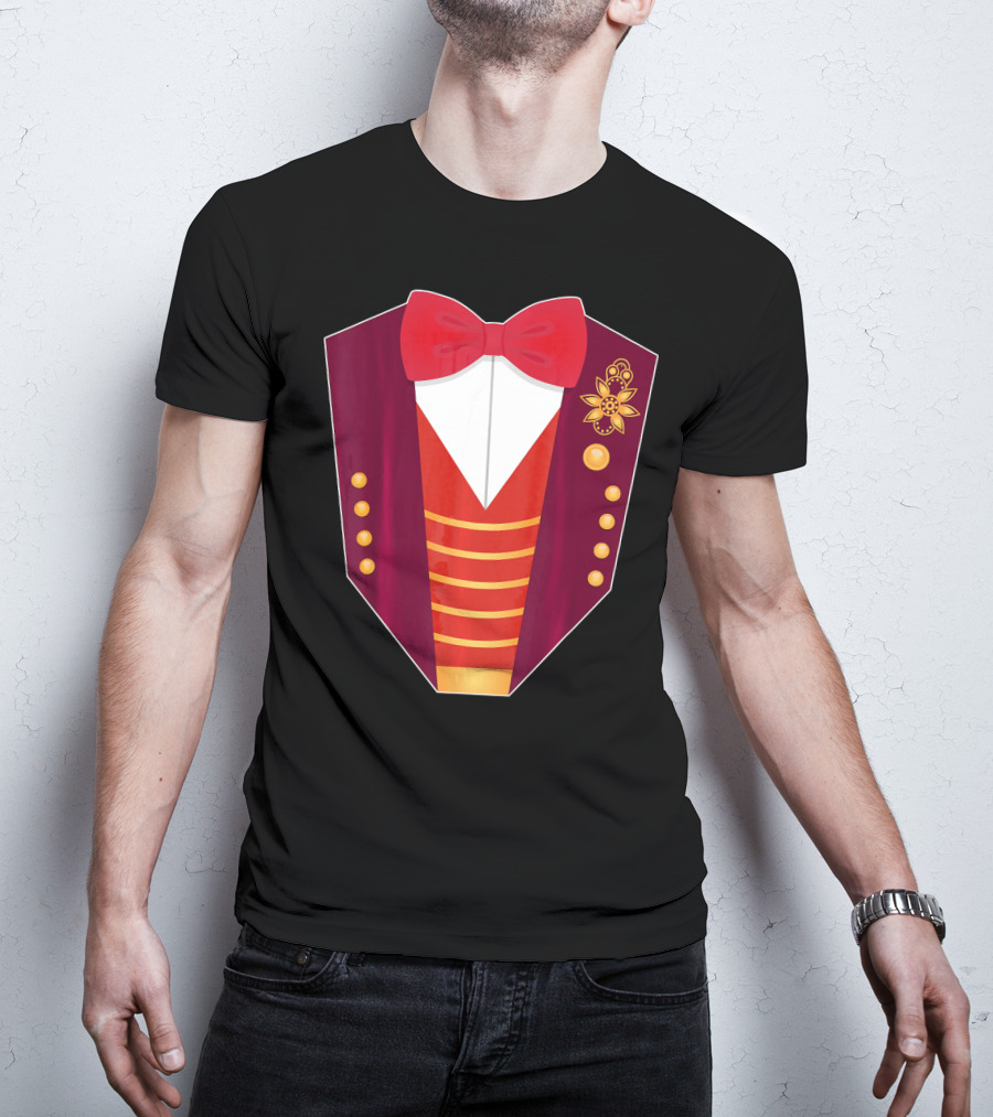 Circus Ringmaster Costume Hall Red Bowtie And Gold Button T-Shirt