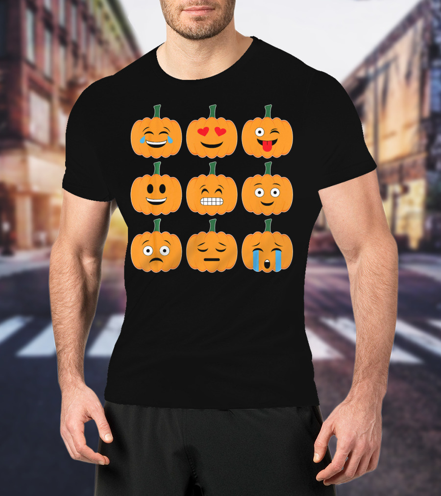 Pumpkin Emoji Collection Pumpkins Emotic Faces Halloween T-Shirt
