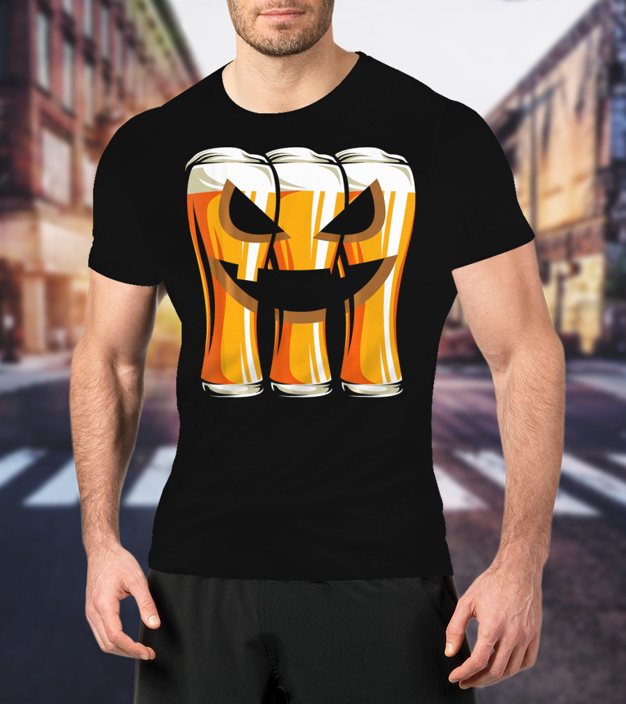 Halloween Pumpkin Beer Glasses Funny Drinking Scary T-Shirt