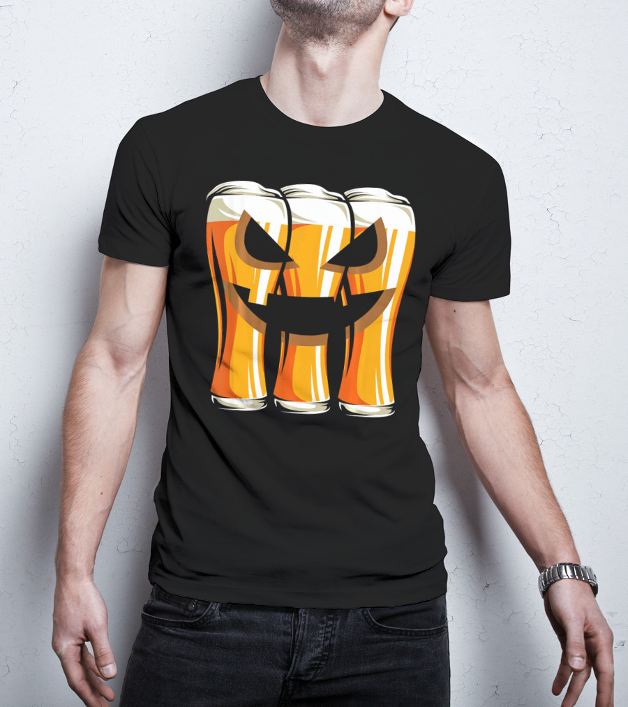 Halloween Pumpkin Beer Glasses Funny Drinking Scary T-Shirt
