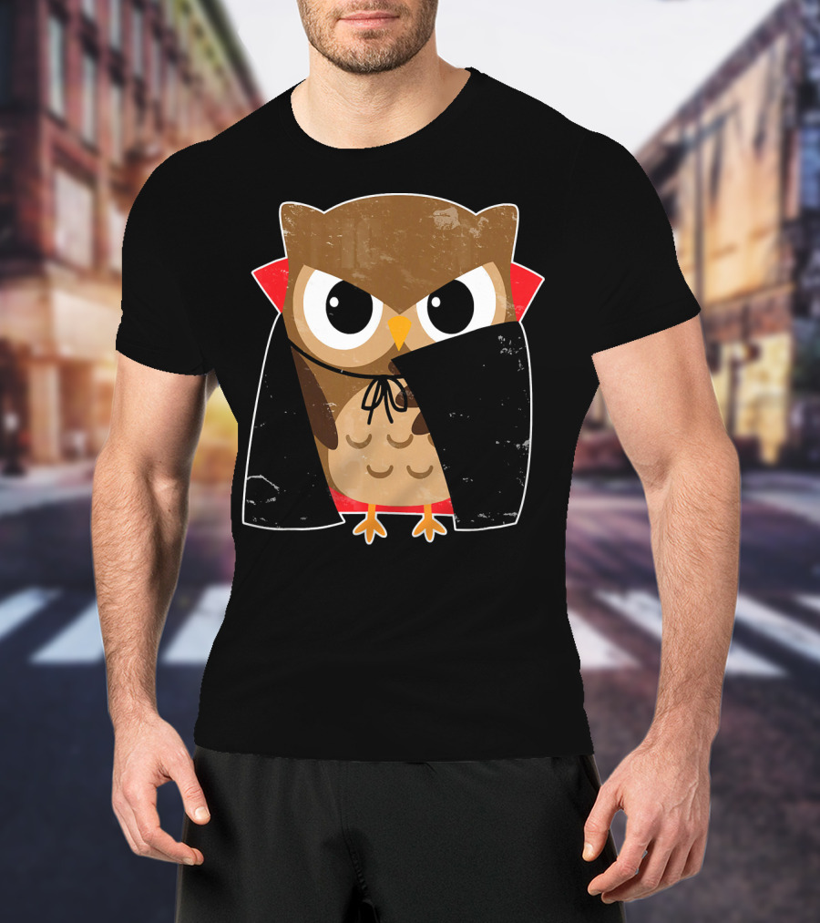 Halloween Owl Dressed As Dracula In Cape T-Shirt