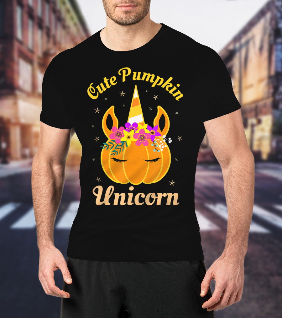 Cute Pumpkin Unicorn Kids Costume Trick Halloween Magic T-Shirt