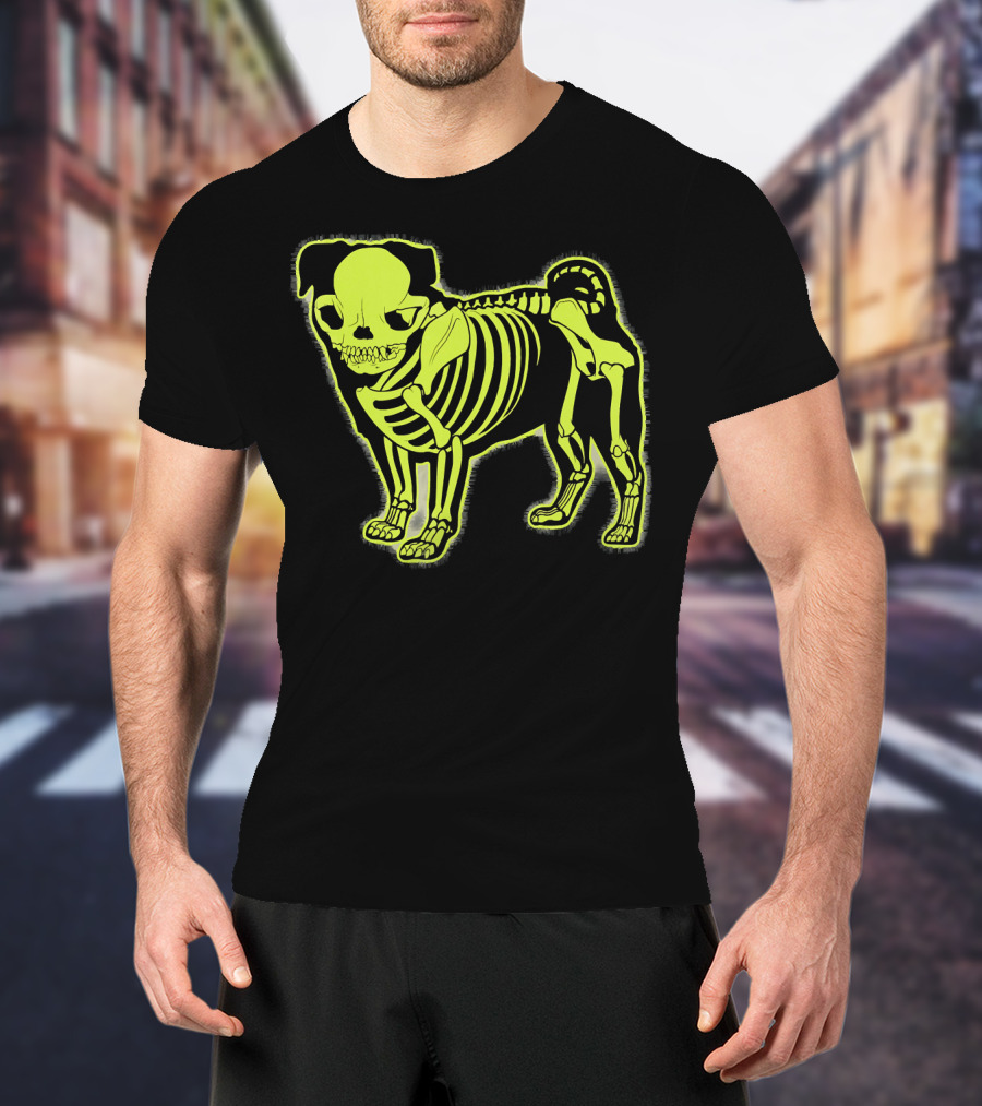 Pug Skeleton Neon Glow Canine Bones T-Shirt
