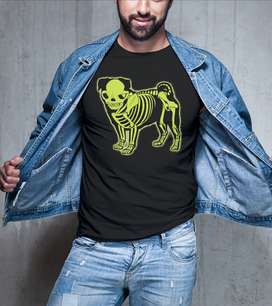 Pug Skeleton Neon Glow Canine Bones T-Shirt