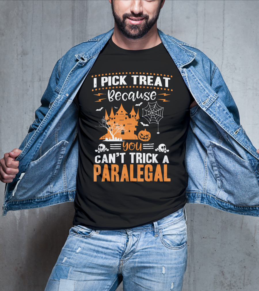 I Pick Treat Because You Can't Trick A Paralegal Halloween Castle Pumpkin Skulls T-Shirt
