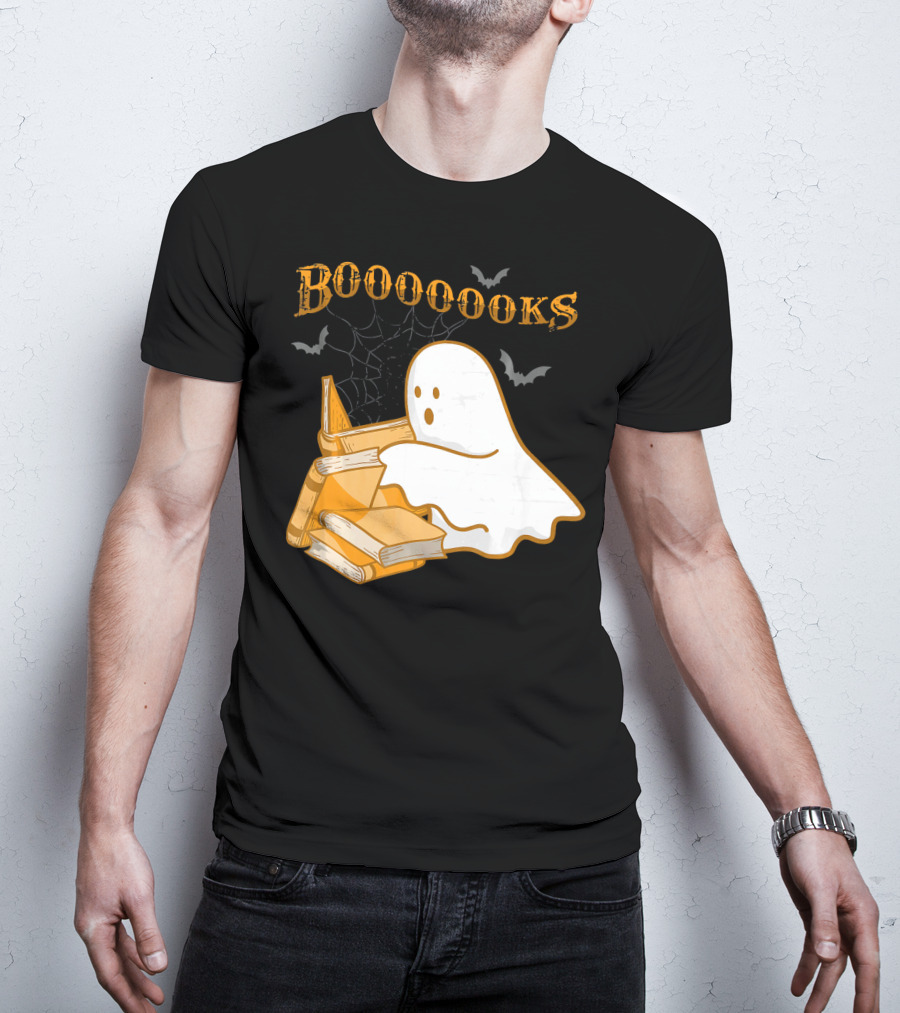 Booooooks Ghost Reading Bat Halloween Teacher T-Shirt