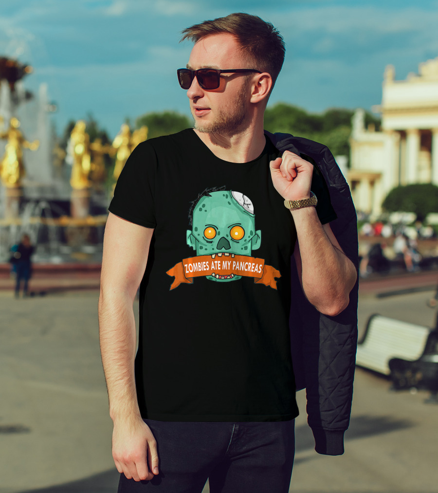 Zombies Ate My Pancreas Type 1 Diabetes Awareness Zombie Head T-Shirt