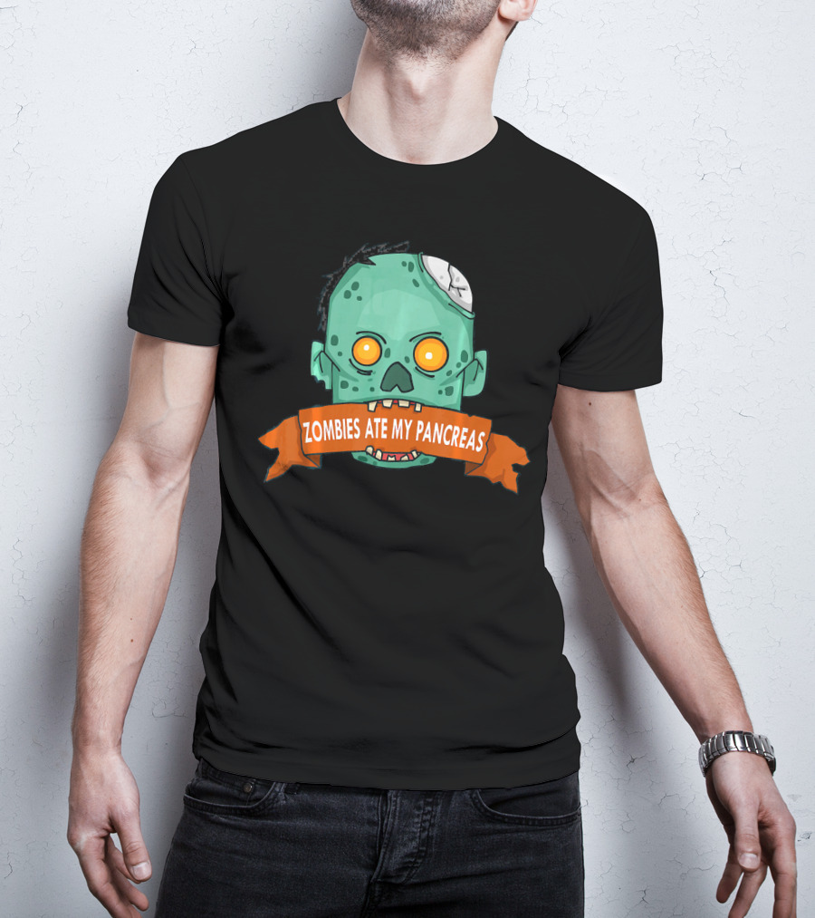 Zombies Ate My Pancreas Type 1 Diabetes Awareness Zombie Head T-Shirt