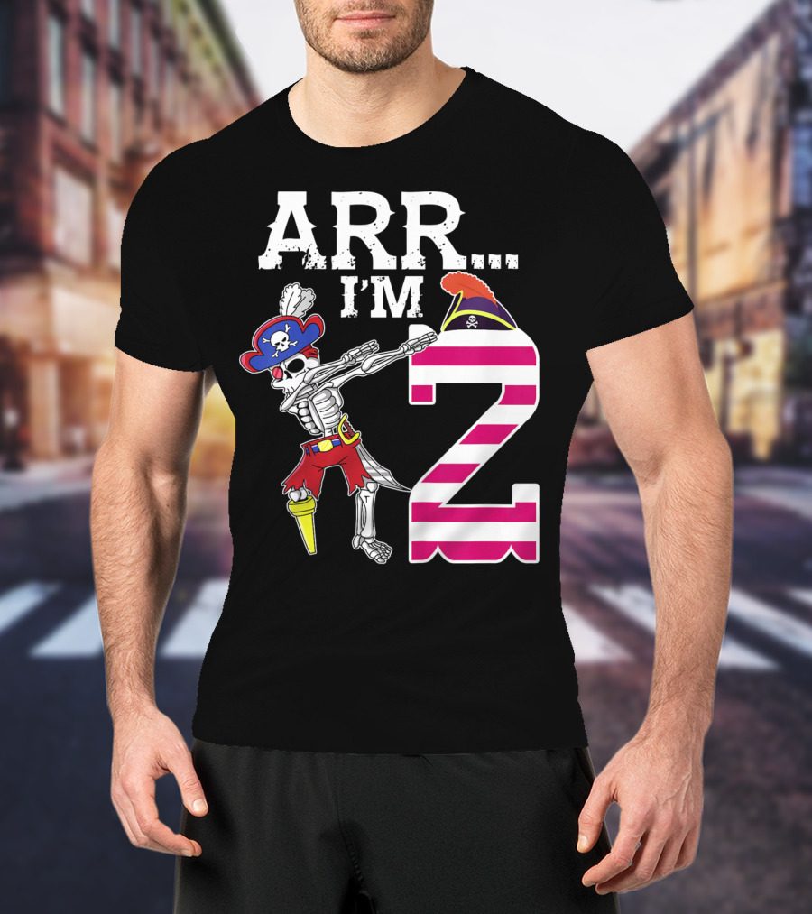ARR Im 2 Pirate Skeleton Dab 2nd Birthday Party Kids T-Shirt