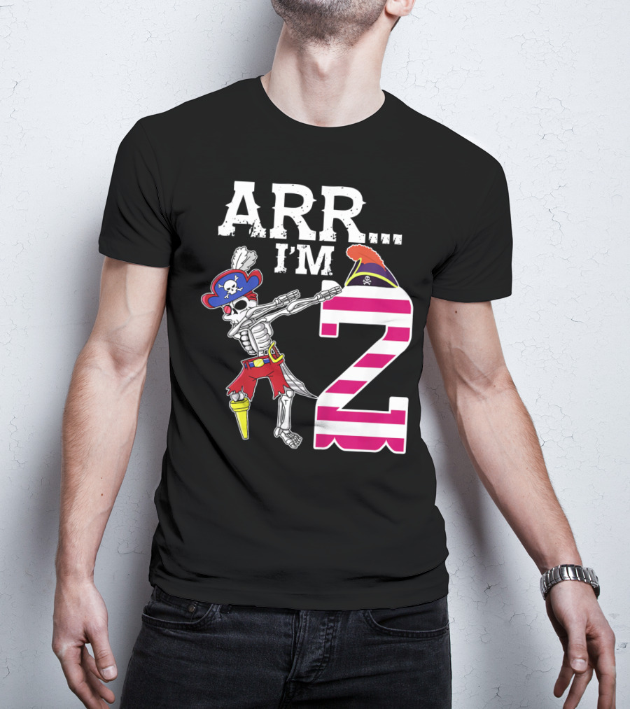 ARR Im 2 Pirate Skeleton Dab 2nd Birthday Party Kids T-Shirt